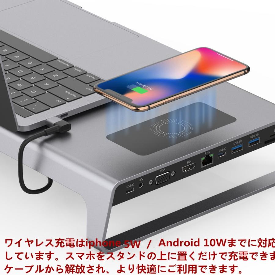 USB C タイプ C ハブ ドッキングステーション 11in1 スタンド Type C ハブ 4K HDMI/VGA・USB3.0・PD 60W充電 ・SD/TF・ワイヤレス充電・3.5mmジャック・RJ45｜jyohinya-store｜06