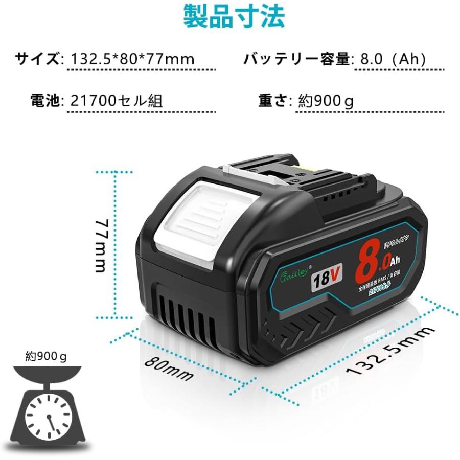 Waitley マキタ 18V バッテリー Makita 互換 実容量8.0Ah カットオフ