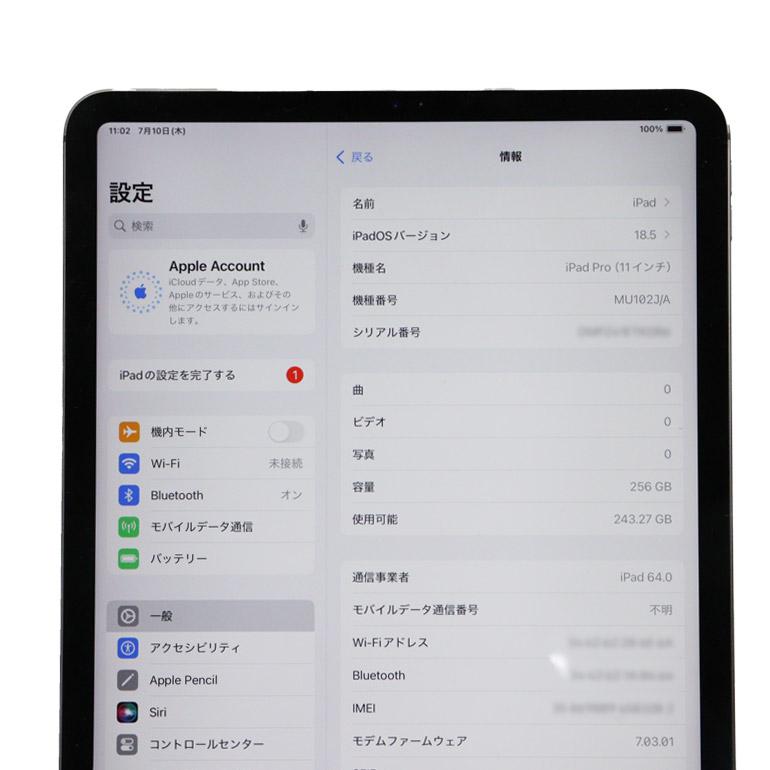 iPad Pro 11インチ 第一世代 Wi-Fi 256GBバッテリー:83% ムスビー｜【バッテリー83%】iPadPro11インチ Wi－Fi 256GB