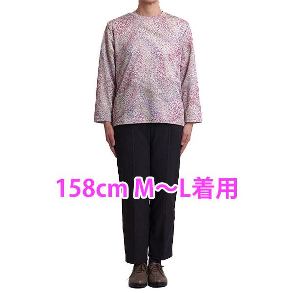 シニアファッション レディース tシャツ 花柄 長袖 ちりめん 服 婦人服 