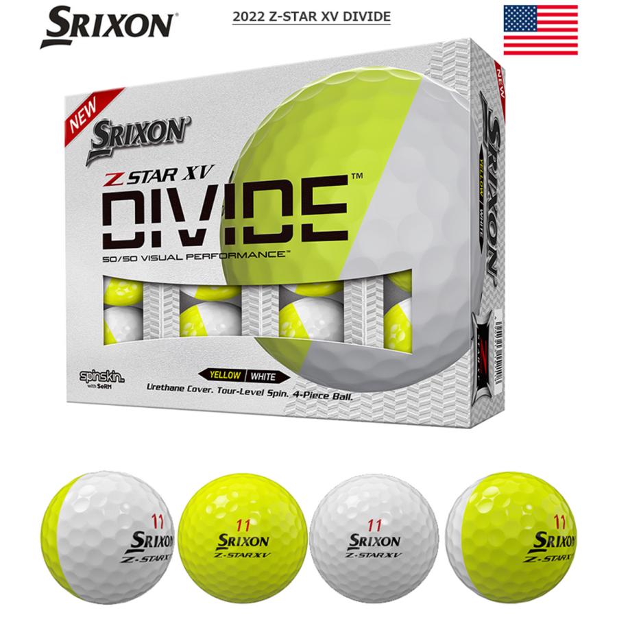 スリクソン 2022 Z-STAR XV DIVIDE ホワイト×イエロー ゴルフボール 4ピース ウレタンカバー Zスター GOLF BALLS USA直輸入品｜jypers｜02