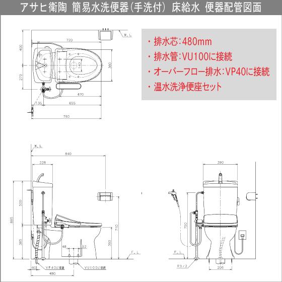 簡易水洗便器 簡易水洗トイレ サンクリーン(手洗付) 温水洗浄便座(袖