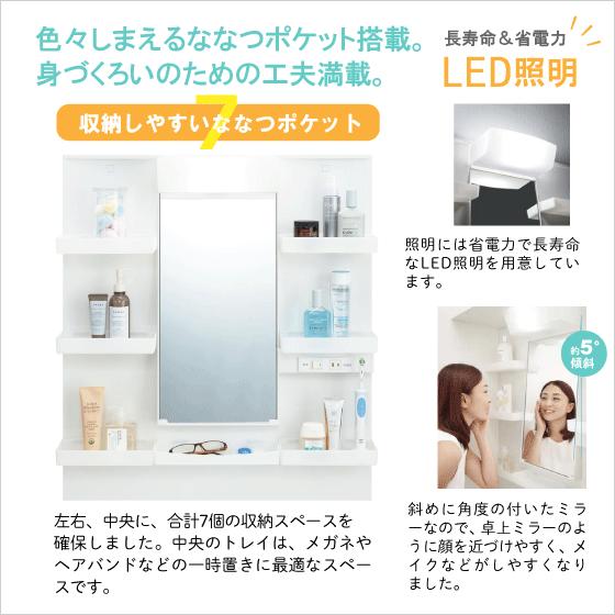 ミラーキャビネットのみ(くもり止めコートつき) 幅:75cm 高さ:95cm