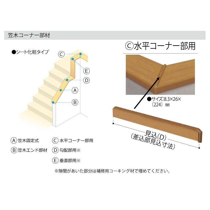 水平コーナー部用 笠木コーナー部材 シート化粧タイプ 8．3×26×224mm 1 
