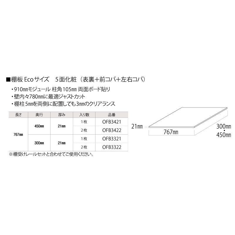 棚板 Ecoサイズ ホワイト色 2枚入 長さ767mm 奥行450mm 厚み21mm 5面化粧 仕上げてる棚板 ウッドワン WOODONE - 3