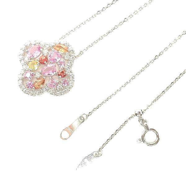 ★レア物 新品未開封 カラーサファイアネックレス K18WGホワイトゴールド トータル1.050カラット フラワーネックレス お花ペンダント 9月誕生石 【2060141803】(73089円)