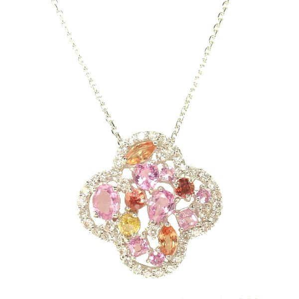 ★レア物 新品未開封 カラーサファイアネックレス K18WGホワイトゴールド トータル1.050カラット フラワーネックレス お花ペンダント 9月誕生石 【2060141803】(73089円)