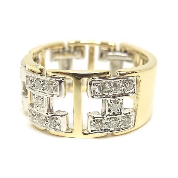 ダイヤモンドリング K18YG/K18WG イエローゴールド/ホワイトゴールド トータル0.500カラット 幅広リング 指輪 チェーンリング ダイヤリング 4月誕生石 