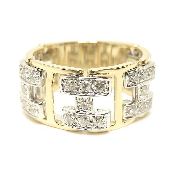 ダイヤモンドリング K18YG/K18WG イエローゴールド/ホワイトゴールド トータル0.500カラット 幅広リング 指輪 チェーンリング ダイヤリング 4月誕生石 