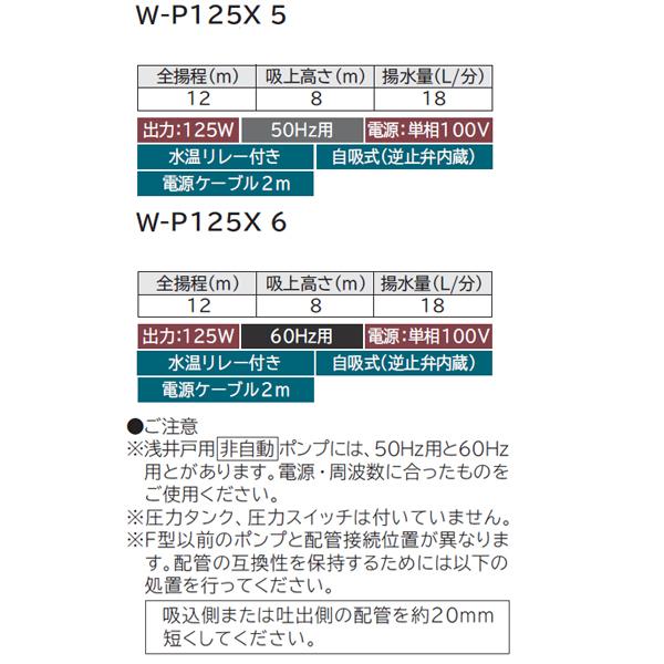 【W-P125X 6】 日立 浅井戸用 非自動 ポンプ ※60Hz 125W 単相100V ※圧力タンク・スイッチ付いていません｜jyusetsu-komatsuya｜03