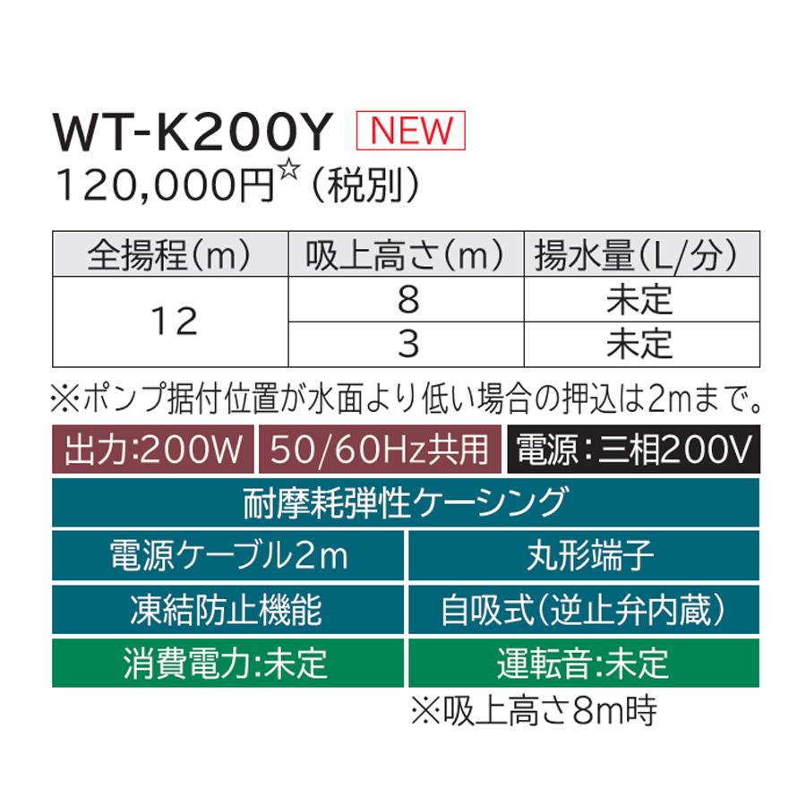【WT-K200Y】 日立 自動ポンプ 浅井戸用 圧力強くん(つよし) 楽でか操作パネル インバーター 吸上高8mまでの井戸 三相200V 50/60Hz共用 電源ケーブル2ｍ_1