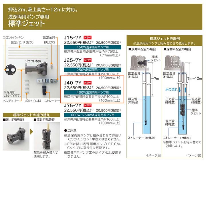 【J40-7Y】日立 400W浅深両用ポンプ専用 標準ジェット ※代引不可の画像