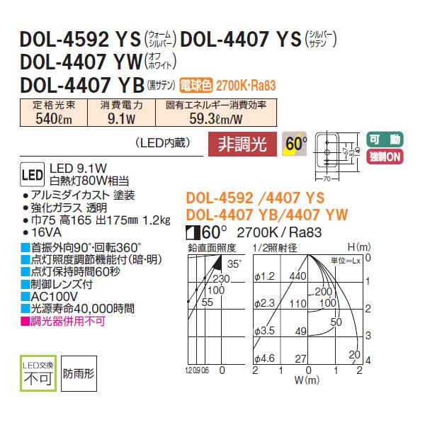 DOL-4592YS】 DAIKO アウトドア コンパクトスポットライト 超広角60