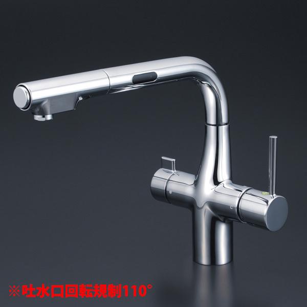 【KM6131SCEC】 KVK キッチン 混合水栓 浄水器用 シャワー付き蛇口 ビルトイン センサー付 eレバー