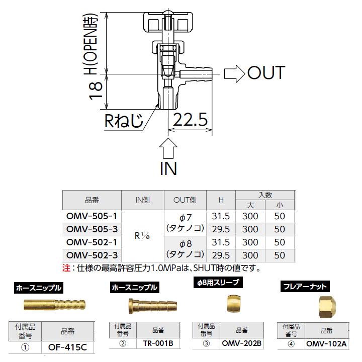 オンダ製作所　アングルミニチュアバルブ　Rねじ×タケノコ　H29.5　大ロット(300台)　ONDA