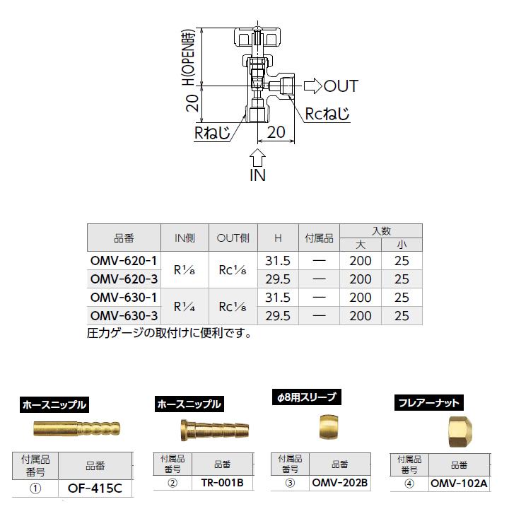 【OMV-630-1】オンダ製作所 アングルミニチュアバルブ Rねじ×Rcねじ H31.5 小ロット(25台) ONDA_1