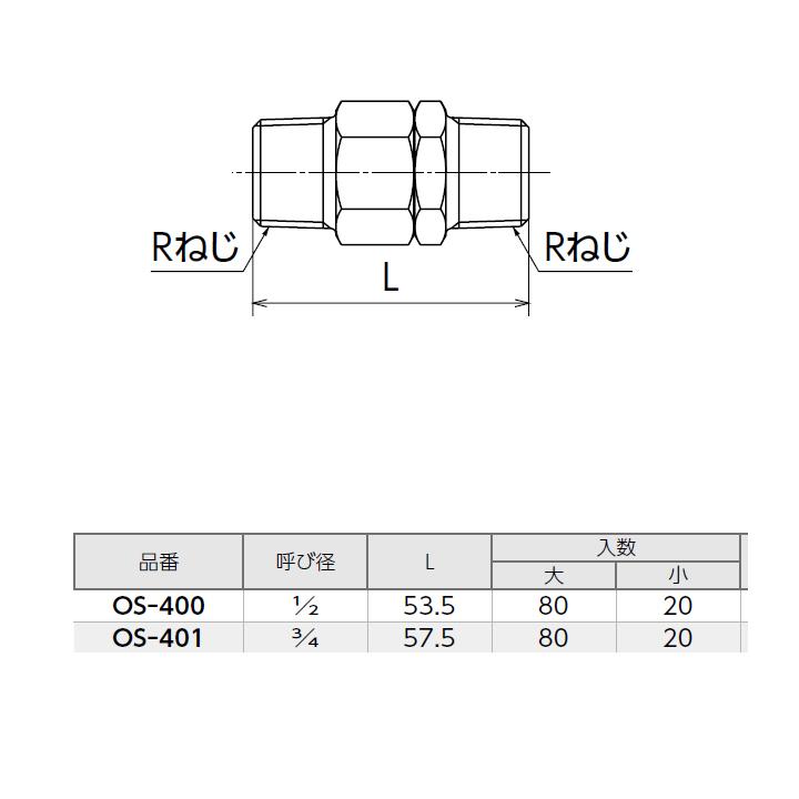 オンダ製作所　金属管継手　回転ニップル　L53.5　大ロット(80台)　テーパおねじ　呼び径1　ONDA