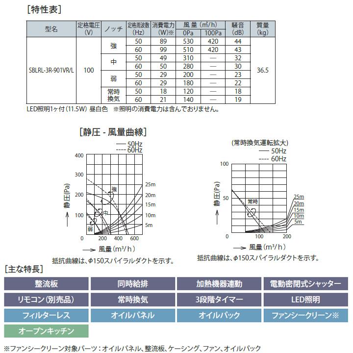 富士工業 【SBLRL-3R-901VL SI】富士工業 レンジフード 換気扇