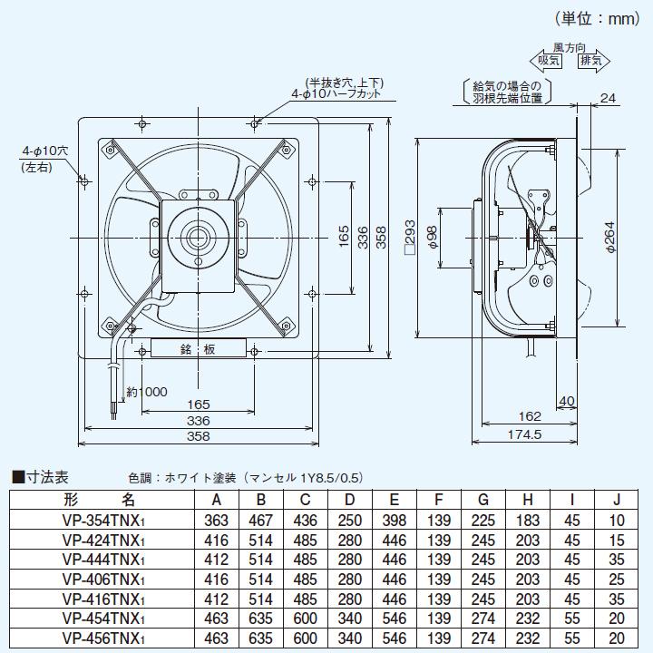 【VP-254TNX1】東芝 産業用換気扇 有圧換気扇 低騒音タイプ 給気運転可能 三相200V用 埋込寸法 305mm角｜jyusetsu-komatsuya｜02