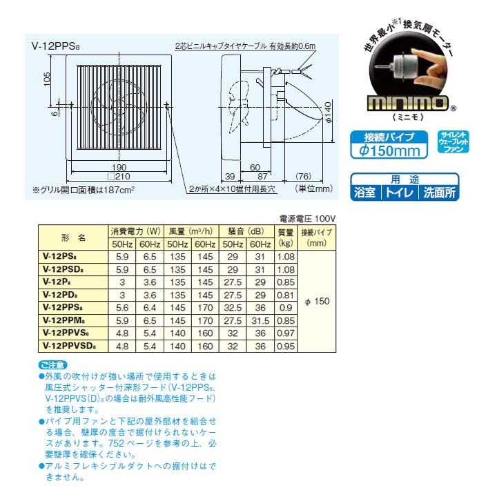 【V-12PPS8】三菱 パイプ用ファン 角形格子グリル V-12PPS7後継機種 MITSUBISHI｜jyusetsu-komatsuya｜02