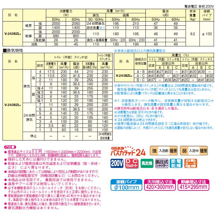 三菱（MITSUBISHI） 【在庫有り】【V-243BZL5】三菱 バス乾燥・暖房