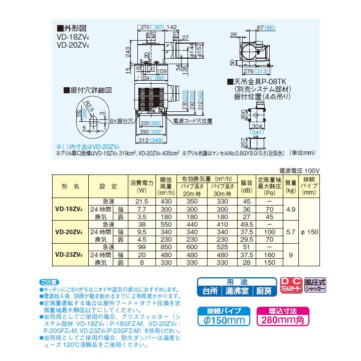 VD-18ZV6】三菱 ダクト用換気扇 天井埋込形 24時間換気機能付 台所用