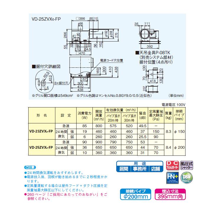三菱（MITSUBISHI） 【VD-25ZVX6-FP】三菱 ダクト用換気扇 天井埋込形
