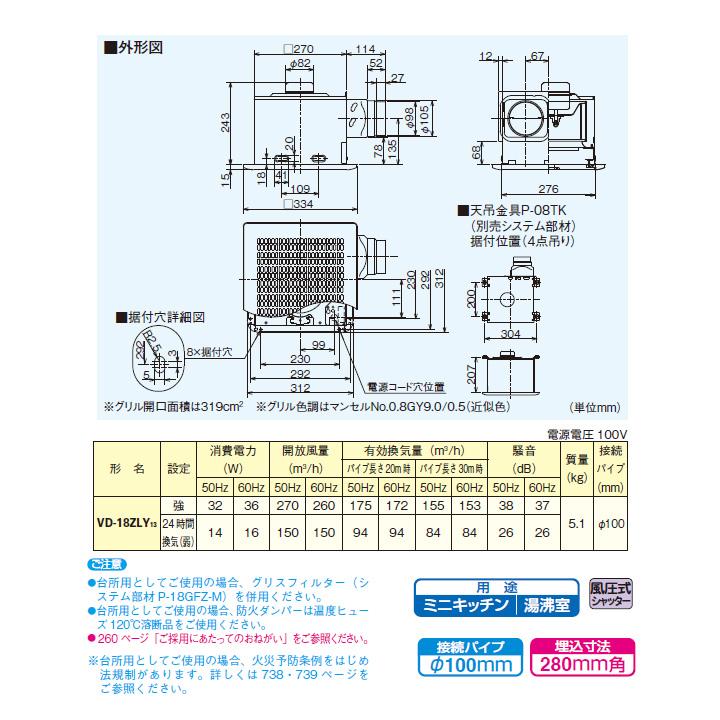 三菱電機 VD-18ZLY13 ダクト用換気扇 天井埋込形 台所用 低騒音形 三菱電機 VD-18ZLY13 ダクト用換気扇 天井埋込形 台所用 低騒音