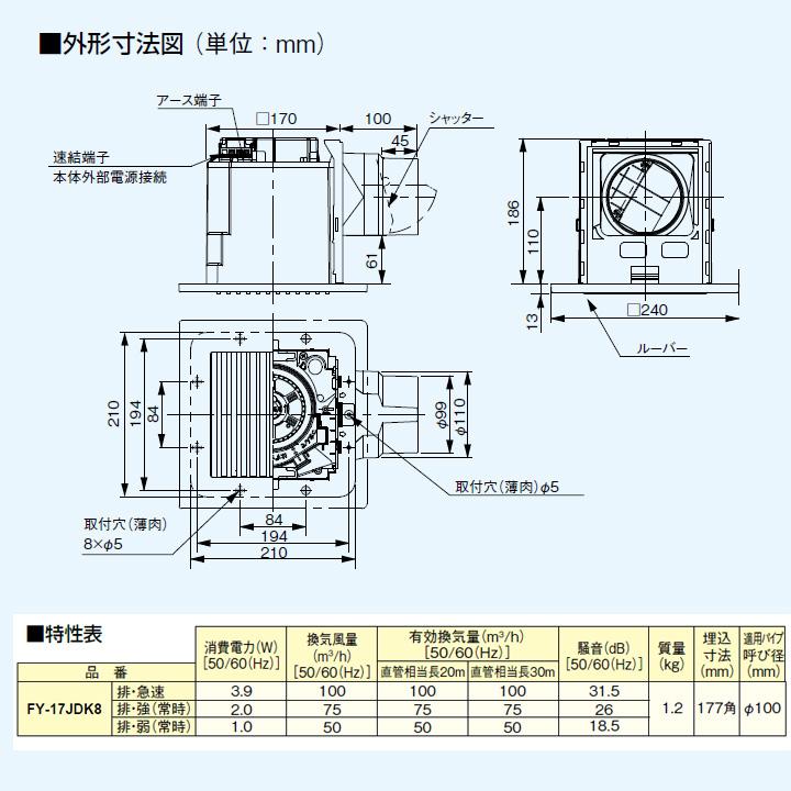 Panasonic（パナソニック） 【FY-17JDK8/83】パナソニック 天埋換気扇