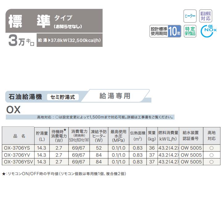 ノーリツ（NORITZ） 【OX-3706YV】ノーリツ 給湯器 石油給湯機 給湯