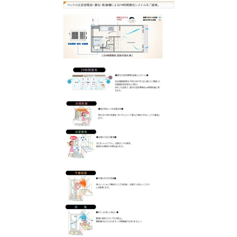 マックス ドライファン 浴室暖房・換気・乾燥機・24時間換気機能（3室