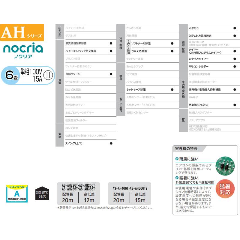 ゼネラル AS-AH226T+AO-AH226T ルームエアコン[AHシリーズ][6畳][2.2kW