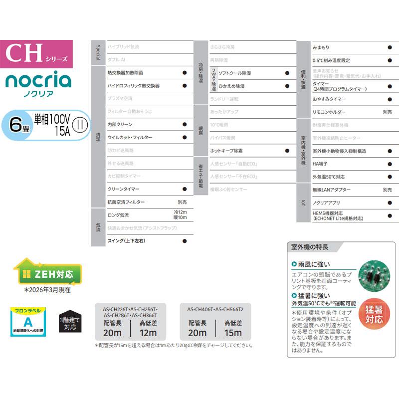 ゼネラル AS-CH226T+AO-CH226T ルームエアコン[CHシリーズ][6畳][2.2kW