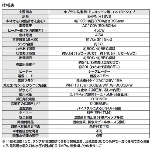 LIXIL（リクシル） LIXIL EHPN-H12V2+EFH-6MK 小型電気温水器 ゆプラス