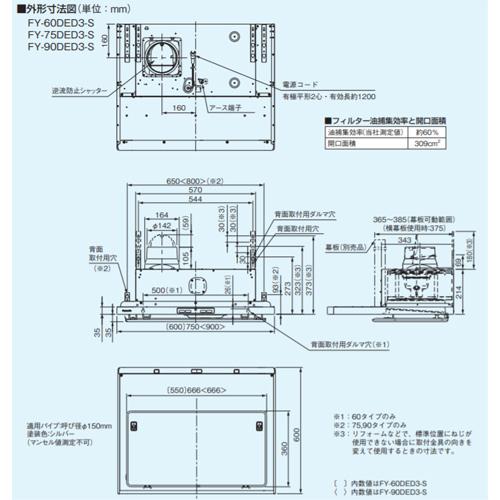 Panasonic（パナソニック） FY-90DED3-S レンジフード[シロッコファン