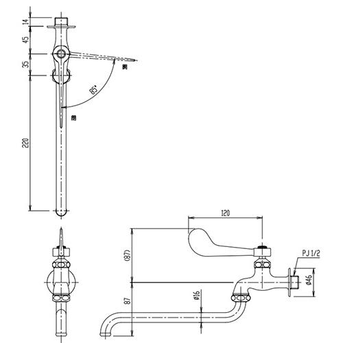 LIXIL LF-12Z(220)-13-U ユーティリティ用蛇口[壁][自在水栓][レバー式][スパウト220mm][一般地寒冷地共用]｜jyusetu｜02