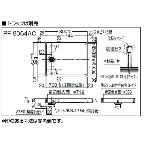 LIXIL PF-8064AC/FW1-BL+排水トラップ 洗濯機パンセット[800サイズ][中央排水][BL認定品][ホワイト]｜jyusetu｜02