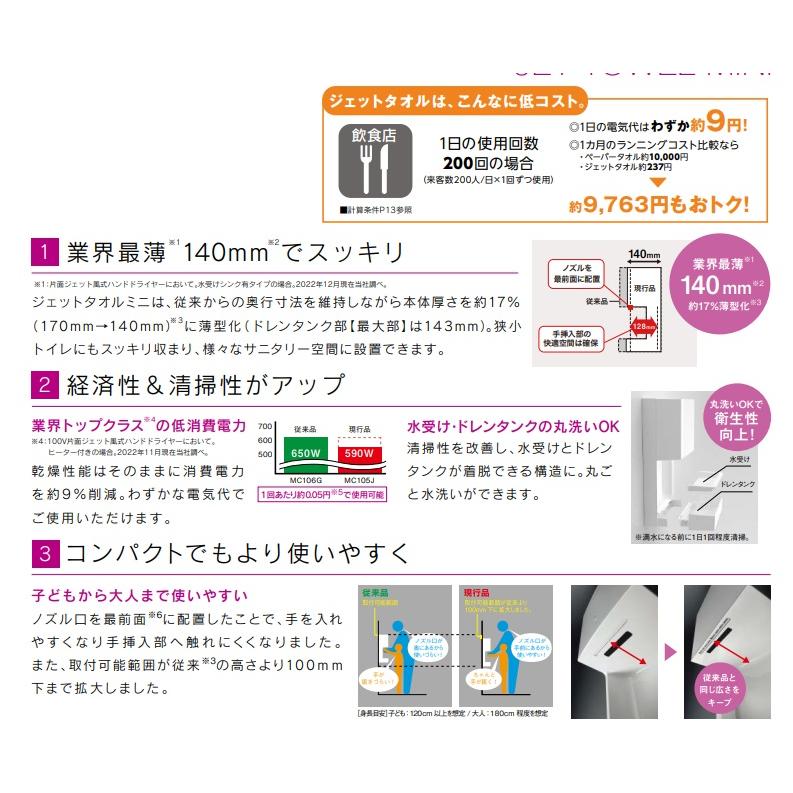 三菱電機（MITSUBISHI ELECTRIC） 【JT-MC205JS-W】三菱ジェットタオル