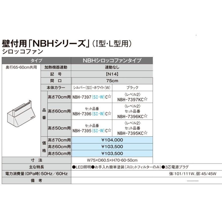 LIXIL（リクシル） レンジフード NBHシリーズ NBH7395KC シロッコ