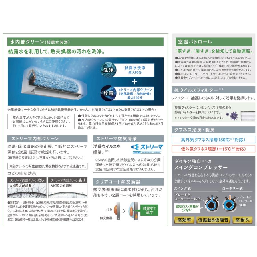 ストリーマ 在庫有 2025年最新モデル S225ATES-W ダイキン 冷暖房