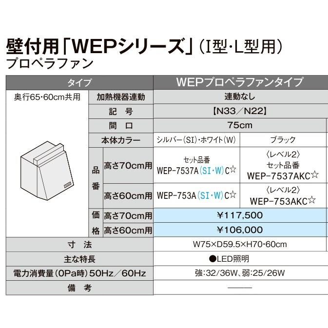 LIXIL（リクシル） レンジフード WEPシリーズ WEP-753AKC プロペラ 