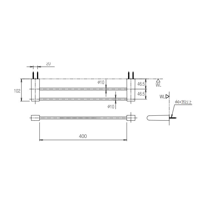 LIXIL（リクシル） LIXIL 2段式タオル掛け 400mm(メッキ) KF-AA71WC