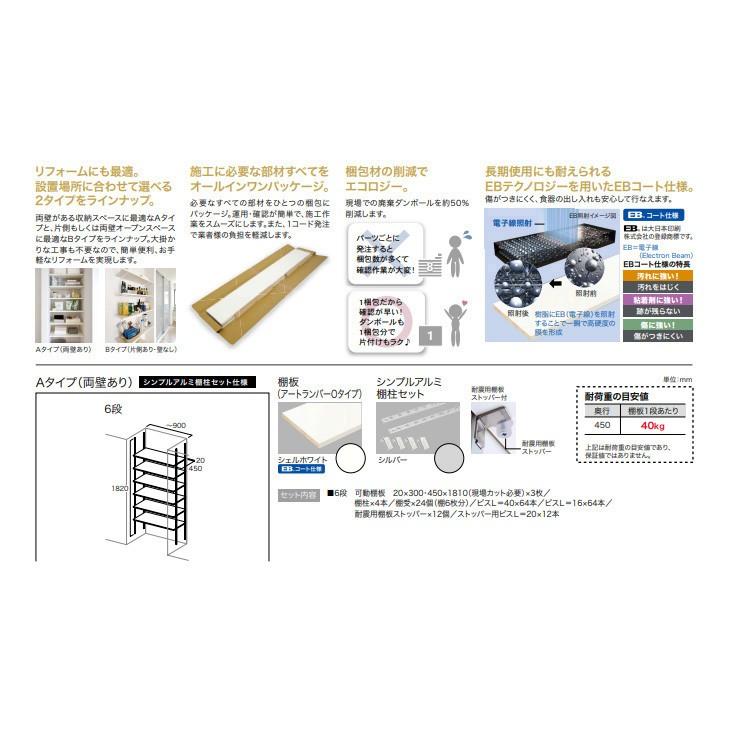 南海プライウッド　可動棚セット　Aタイプ　シンプルアルミ棚柱セット仕様　D450　KTA6D4-S-LW-A　6段