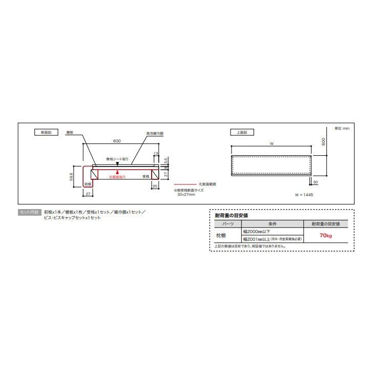 南海プライウッド 枕棚セット Cシリーズ シェルホワイト Ebコート仕様 幅1445mm 奥行600mm Mc Mlw46 A Mc Mlw46 A 住建本舗 通販 Yahoo ショッピング