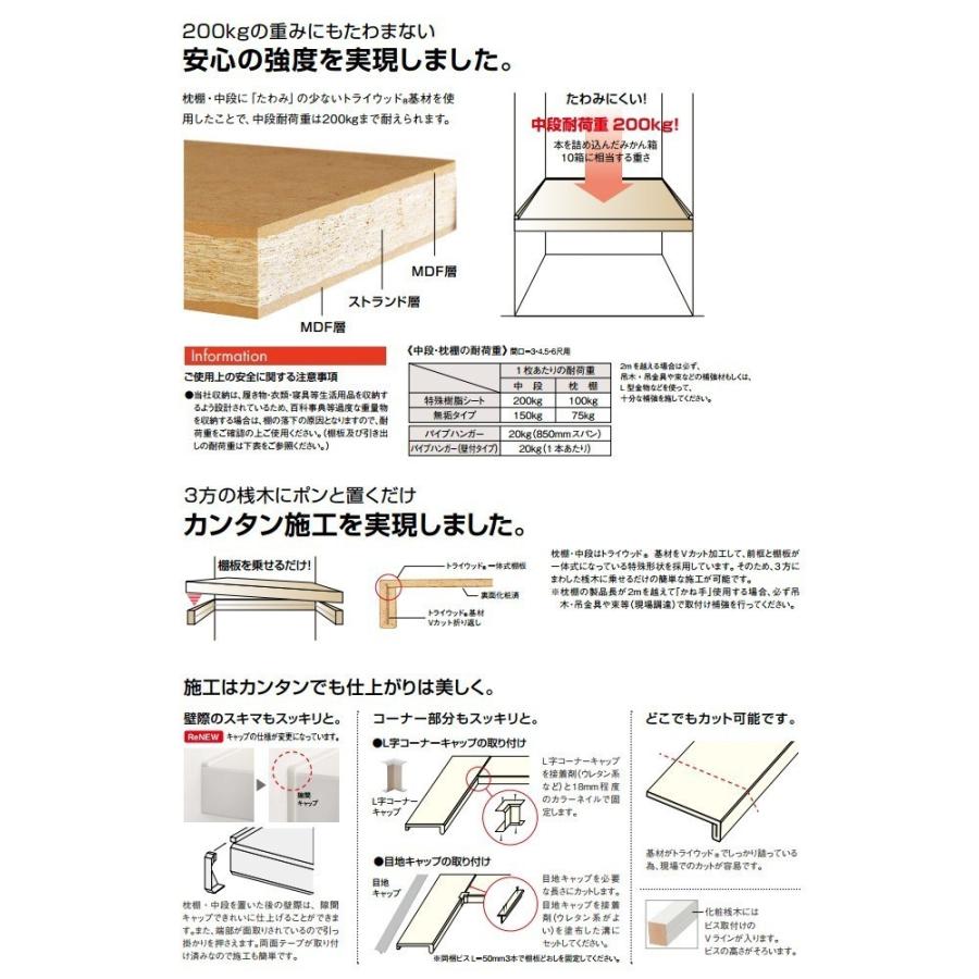 ウッドワン 中段セット シナ柄 特殊樹脂シートタイプ 910モジュール 1360mm 4.5尺タイプ 奥行850mm OSC726-N7 WOODONE｜jyuukenhonpo｜02