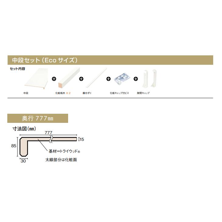 ウッドワン 中段セット Ecoサイズ 特殊樹脂シートタイプ 在来工法用 幅1230mm 4.5尺タイプ 奥行777mm パイプハンガー無し OSCE2-N7 WOODONE_2