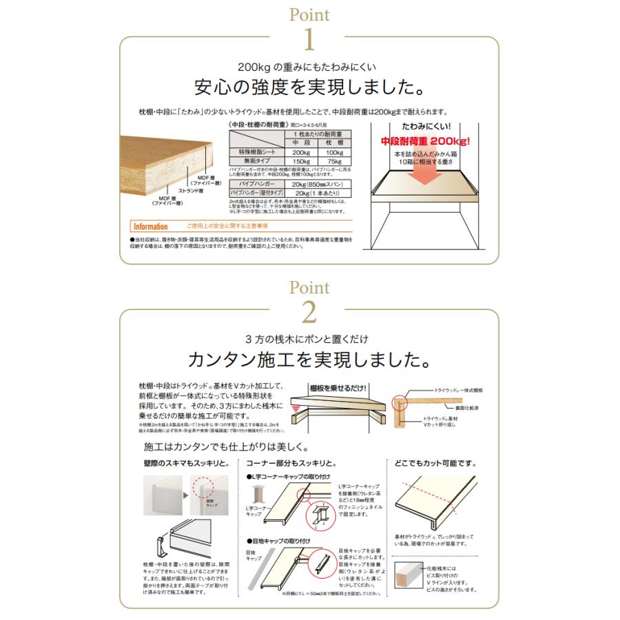 ウッドワン 枕棚セット 特殊樹脂シートタイプ 900mm 3尺タイプ 奥行