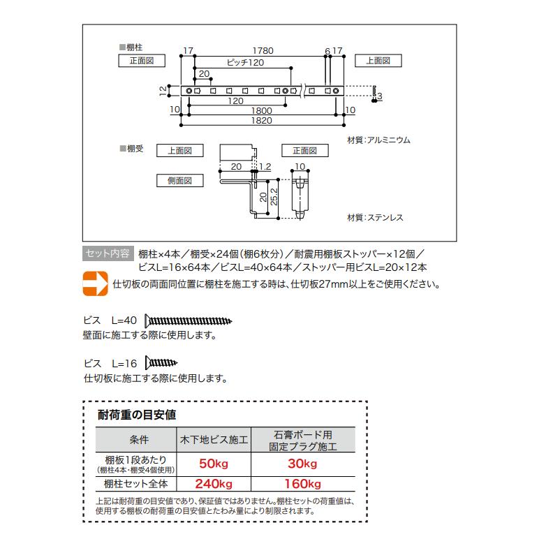 南海プライウッド シンプルアルミ棚柱セット 高さ1820mm TBAS : 住建