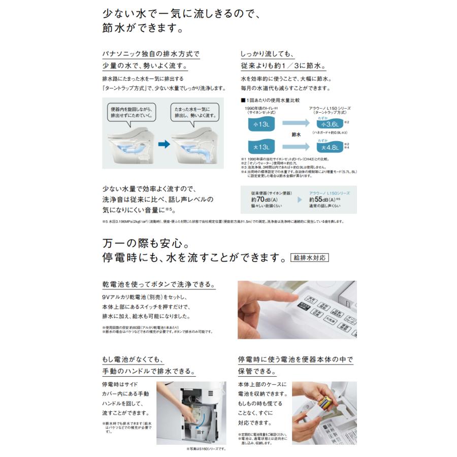 パナソニック アラウーノ L150 タイプ 0 床排水 ホワイト フラットリモコン アプリ対応あり 床排水 標準タイプ XCH1500WSK Panasonic｜jyuukenhonpo｜07