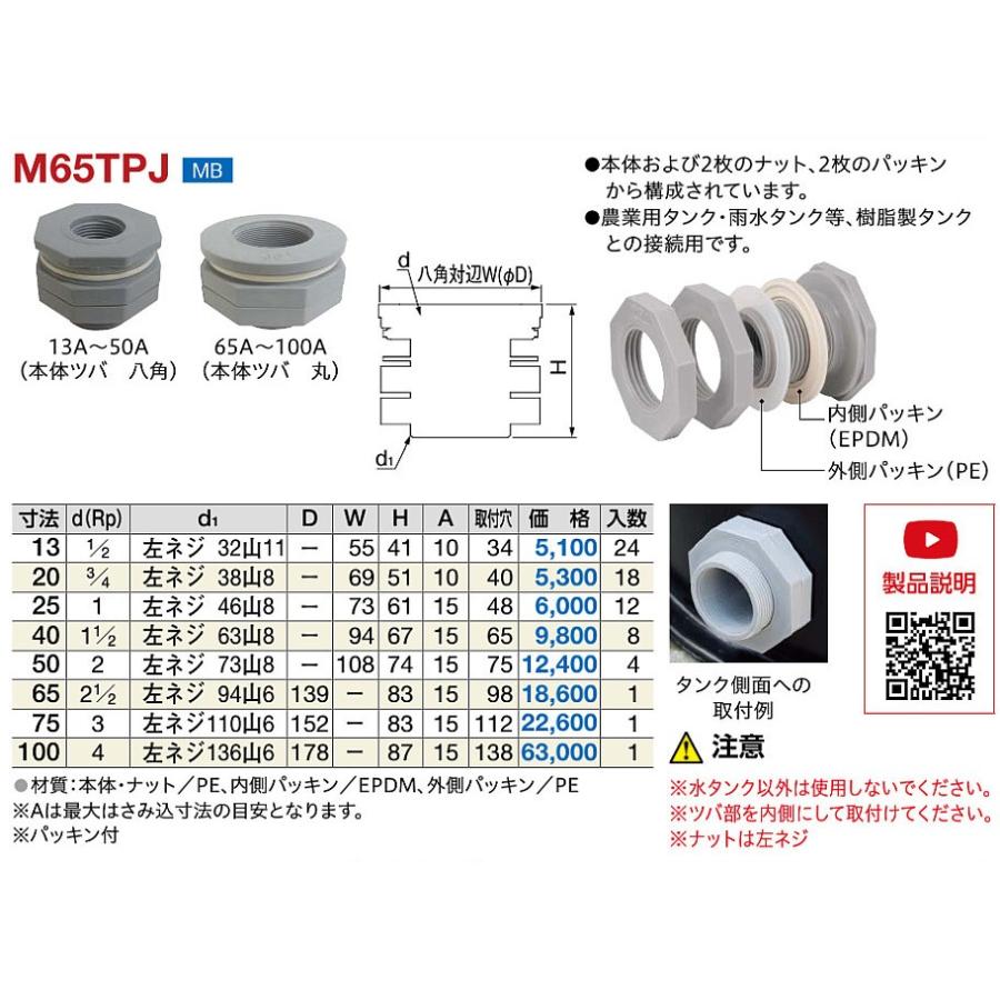 ミヤコ 樹脂製タンク取出金具 M65TPJ 寸法50 爆買 : 住器プラザ ヤフー